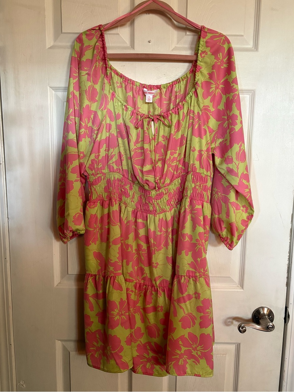 Joe Fresh Pink and Lime Floral Smock-waist Dress